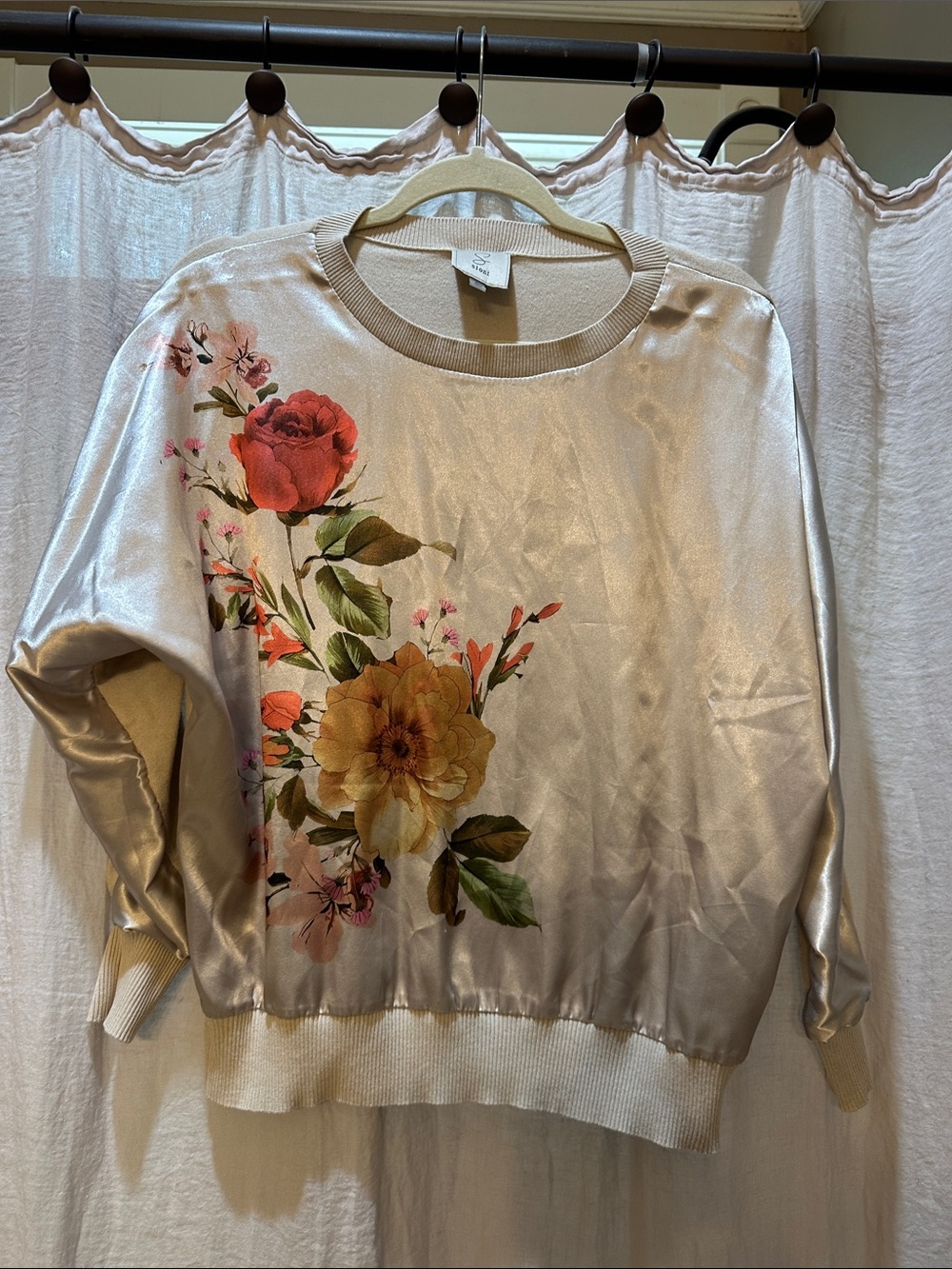 Sioni Satin-Trim Sweater in Soft Beige